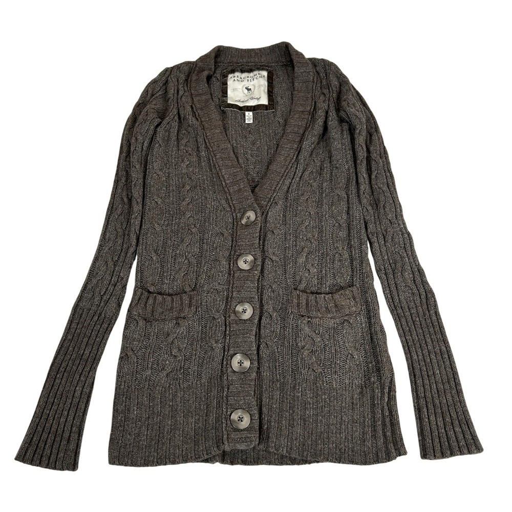 Abercrombie & Fitch Brown Cable Knit Shawl Cardigan Rabbit Hair Blend Small